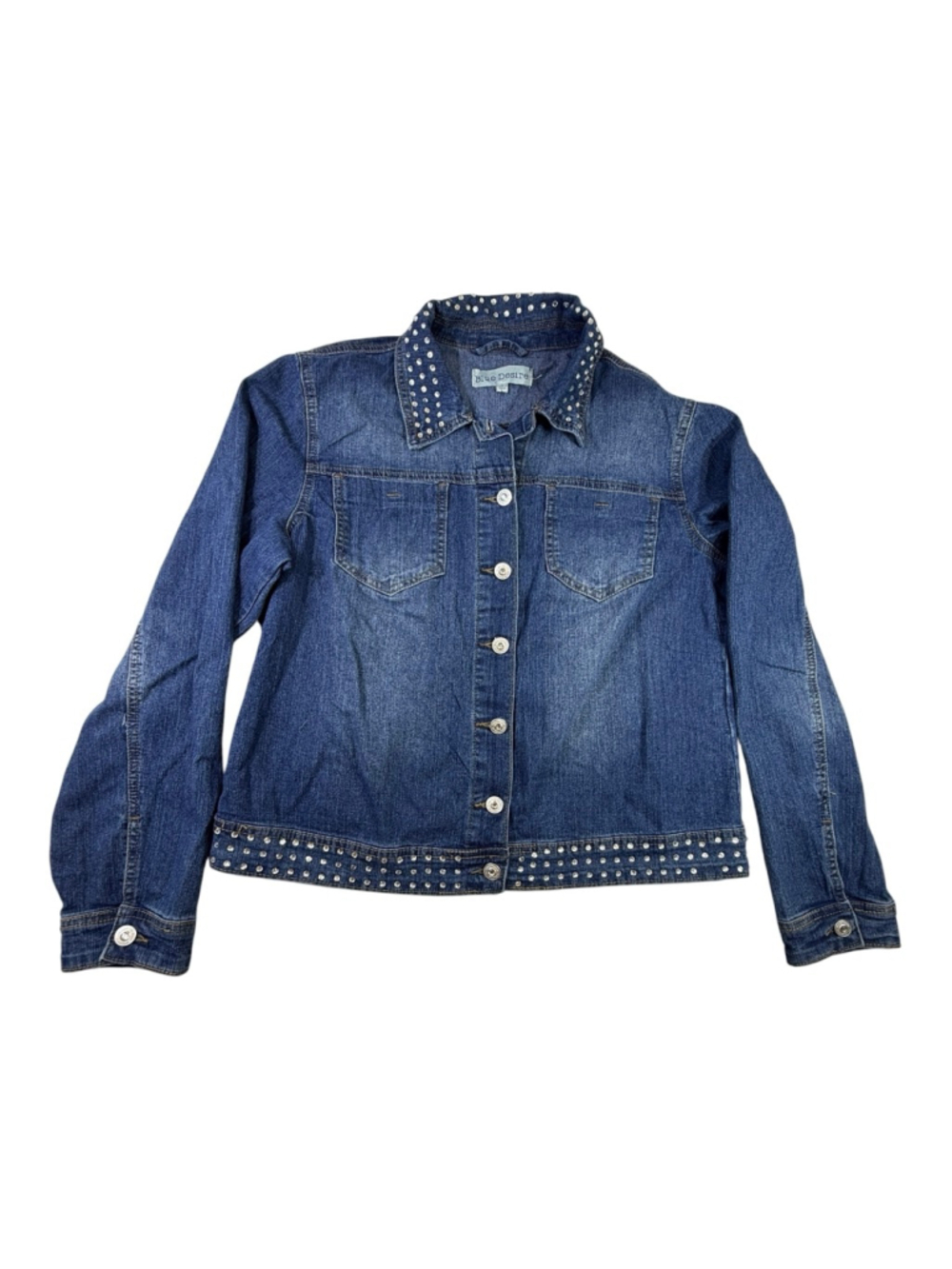 Y2K Studded Denim Jacket Blue Desire Fitted Cropped Jean Jacket Large